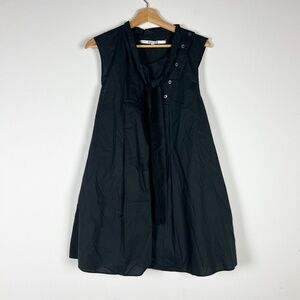 Hache Cotton Poplin Pintuck Pleated Sleeveless Tie Neck Mini Dress Black XL